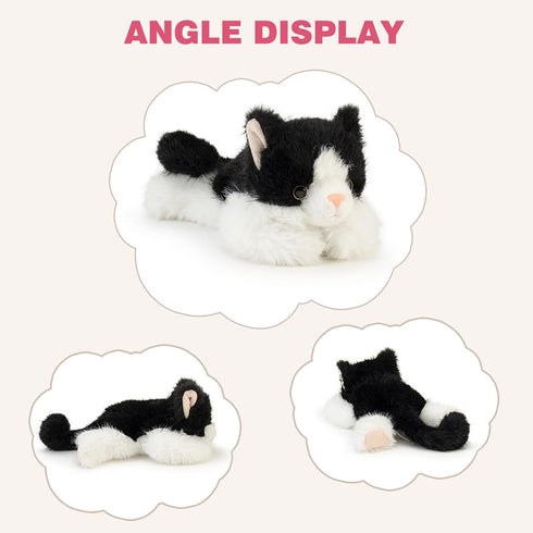 PEACH CAT Cat Stuffed Animal Cute Plushies Small Plush Toys Gifts for Kids Black and White