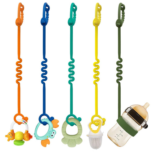 Toy Straps for Baby, 5 Pack Adjustable Silicone Straps for Baby and Sippy Cups for Strollers, High Chairs, Cribs, Car