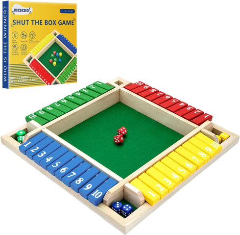 Nicecho Shut The Box Game, 12 Inches Family Wooden Board Table Math Dice