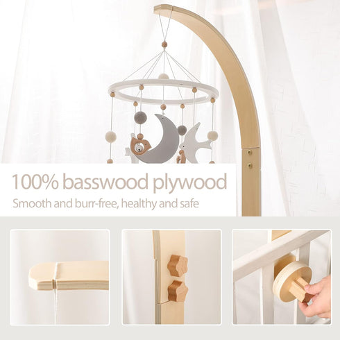 Wooden Crib Mobile Arm | Baby Crib Mobile Arm Wooden Holder | Rotatable Adjustable Anti Slip Attachment Clamp