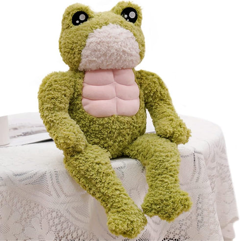 ELAINREN 3D Muscle Frog Plush Toy Pillow Soft Frolick Frog Stuffed Green Fernando Froggy Animals Dolls Cute Plushie Frog Hugging Gifts Easter/Birthday,17.7''