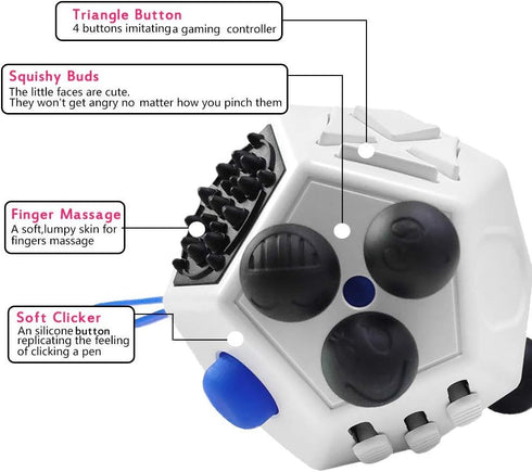 Fidget Toys for Kids, 12-Sided Cube, Stress Relief Toy for Children & Adults with ADHD, OCD, Autism (White A2)