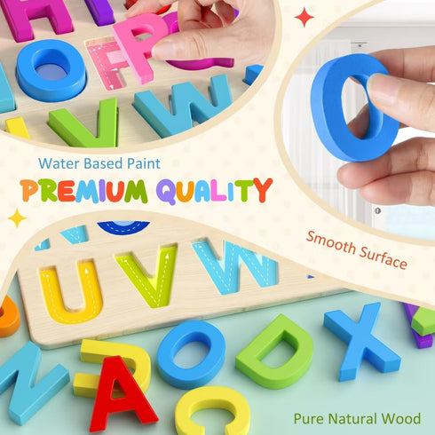 Zeoddler Alphabet Puzzles, Wooden Puzzles for Toddlers, ABC Shape Puzzles for Kids, Preschool Learning Activities, Gift