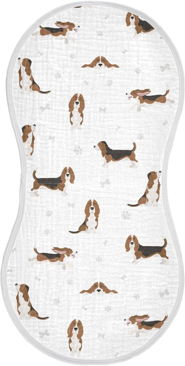 Basset Hound Dog Pattern Muslin Burp Cloths for Baby, 1 Pack, Soft 100% Cotton Baby Washcloths Bibs