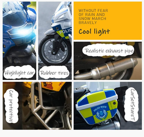 Pull Back Motorcycle Toys with Music Lighting, Police Motorcycles for Boys Kids Age 3-12 Years - Yellow