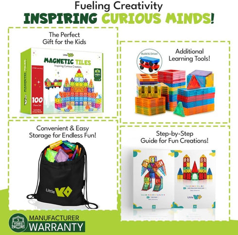 100 2 Magnetic Tiles pcs with Cars, STEM Building Blocks for Kids, Educational Gift, Magnet Construction Toys