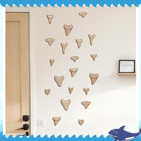 RattanView 20 Pcs Wooden Shark Teeth Nursery Wall Decor Shark Tooth Wall Art Baby Room Nursery Decor Megalodon Beach