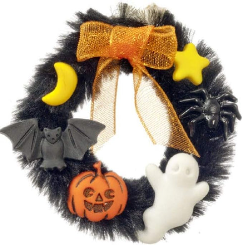 Melody Jane Dolls Houses Melody Jane Dollhouse Halloween Wreath Spooky Front Door Accessory Miniature 1:12 Scale