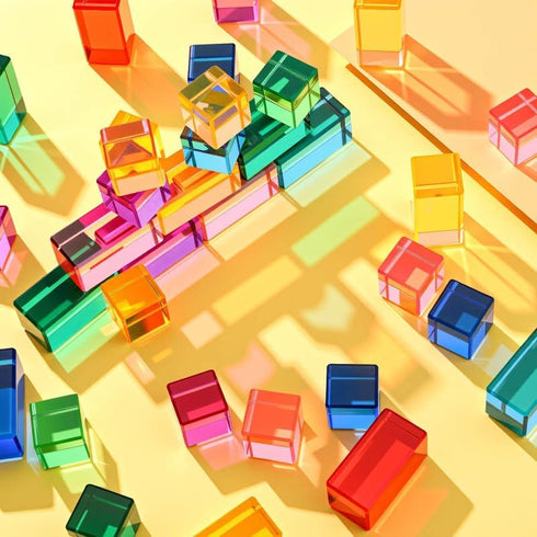 20 Learning(2 Meooeck Pcs Acrylic Gem Cubes Blocks for Kids Translucent Rainbow Building Blocks Crystal Light Shadow