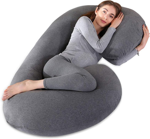 COSMOPLUS C Shaped Pregnancy Pillow Cover, Full Body Pillow Case, Stretchy Cool Jersey Fabric, Heather Grey for