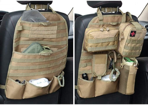 Car Seat Back Organizer, Tactical Molle Nylon Vehicle Panel, Universal Fit Car Backseat Cover Protector, Tan