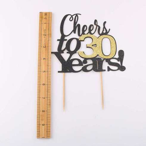 LVEUD Black Font Golden Numbers Cheers to 30 Years - Happy Birthday Cake Topper for Wedding, Anniversary, Birthday Party