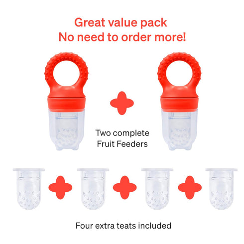 Baby Fruit Feeder by Love Noobs, 2 Pack Baby Fruit Pacifier Feeder with 4 Extra Teats, BPA Free