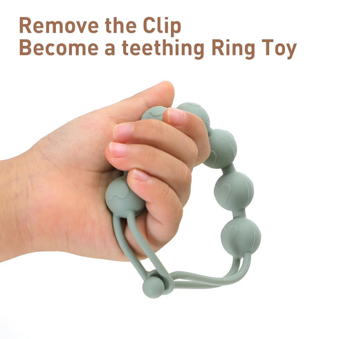 Silicone Pacifier Clips for Baby, 2-in-1 Pacifier Holder & Teething Ring Toy, BPA Free, 2 Pack (Sage+Ether)