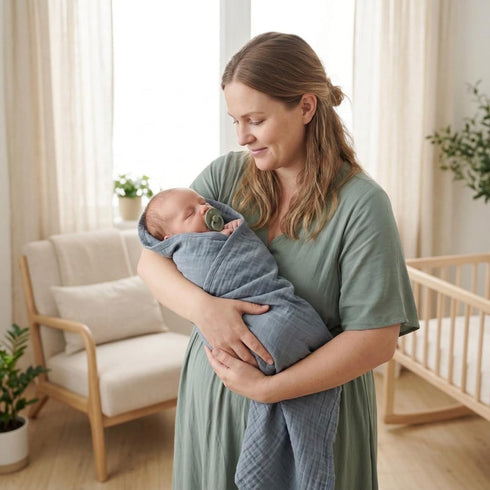 47 47 2-Pack Baby Swaddle Organic Cotton Muslin Baby Swaddles for Newborns x (Fog/Tradewinds)