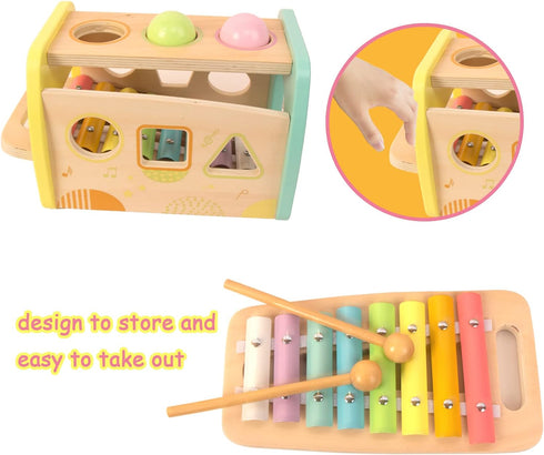 Hammering 3 Pounding Toys Wooden Educational Toy Xylophone Shape Sorter, Birthday Gift for Years Boys Girls Baby