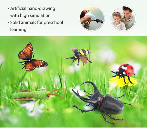 Volnau 12PCS Bug Toys Figurines Insect Animal Figures for Kids Toddlers Educational Decorations Bee Beetle Mantis