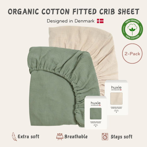 28" 52" 2-Pack Crib Sheets Organic Cotton Muslin Fitted Crib Sheet Standard Size for Baby Boy and Baby Girl x