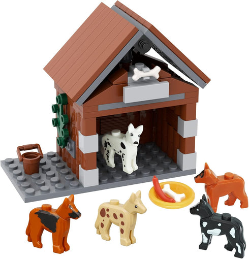 Farm Animals Dog House Building Blocks Set, MOC Animal Kennel Toy Set for Kids, 109 Pieces, Ages 8+