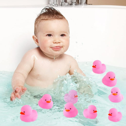 umbresen 12pcs Pink Rubber Ducks, Small Bath Toys for Preschool, Baby Shower, Pool Float, Halloween Party Favors