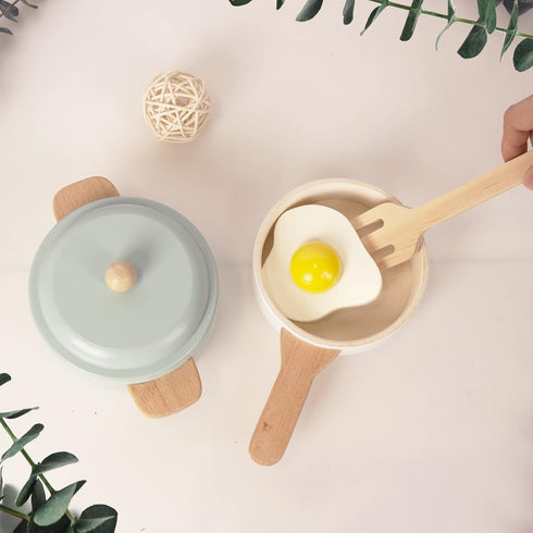 Premium Wooden Toddler Play Kitchen Toys, Montessori Cooking Accessories for Pretend Play Kitchen Set, Gift for 3+