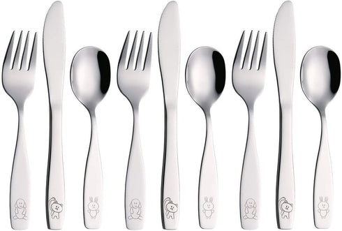 ANNOVA Children's Flatware 9 Pieces Set, Stainless Steel Cutlery with Safe Forks, Knives, and Spoons for Kids