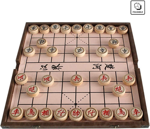 15 Inch Chinese Chess Set with PU Leather Foldable Board, Portable Xiangqi Game for 2 Players