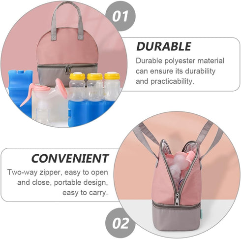 BESPORTBLE Portable Insulated Breast Milk Storage Bag for Nursing Moms, Gray Pink Milk Bottle Cooler Tote with Thermal
