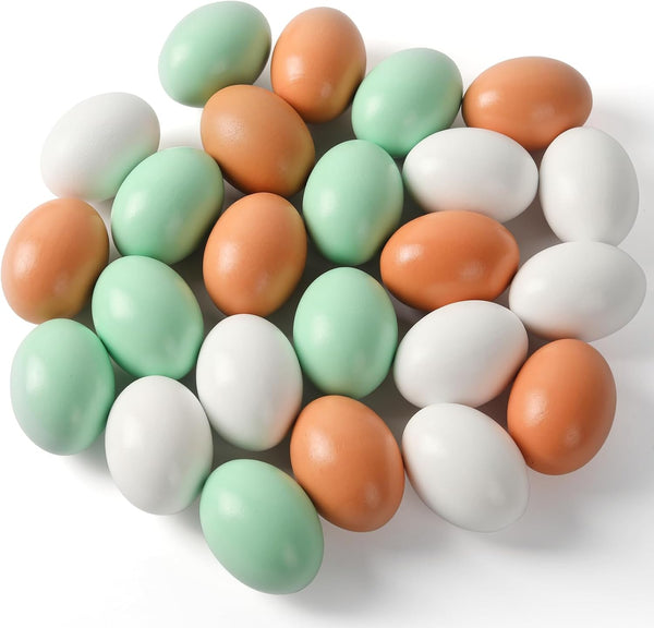 CALPALMY (24 Pieces) Hyper-Realistic Wooden Eggs - 3 Colors Wooden Fake Eggs