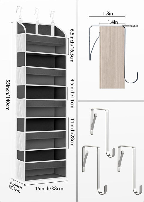 1 Pack Over The Door Storage Organizer with 5 Pockets, 10 Mesh Pockets, 44 lbs Capacity for Bedroom, Bathroom, Nursery