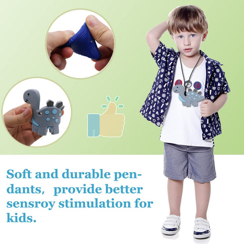 Chew Necklaces for Sensory Kids, 5 Pcs Chewy Necklace Teether for Boys & Girls, Silicone Fidget Necklaces