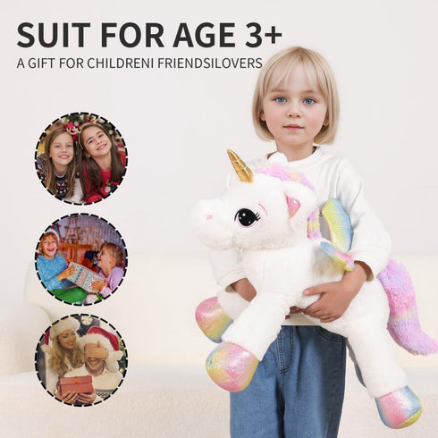 FFxiong 24 Inch Big Unicorn Stuffed Animal Plush Toy Pillow, Cute Soft Giant Unicorn with Rainbow Wings Large Doll