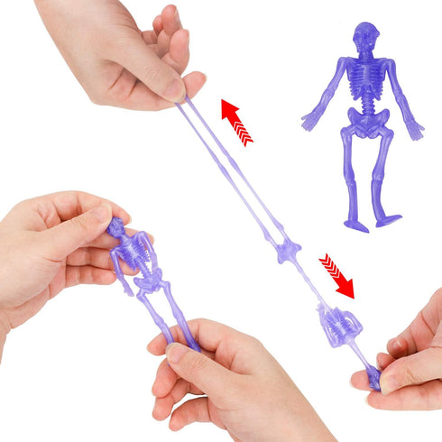 Konsait 24 Pack Stretchy Skeletons, Random 10 Glitter Color Sensory Bendable Toys, Party Favors for Kids Halloween