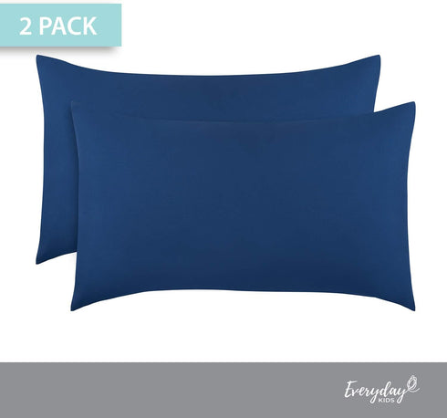 2-Pack Toddler Travel Pillowcases, 100% Soft Microfiber, Hypoallergenic, 14" by 20" Kids Pillowcases, Solid Navy