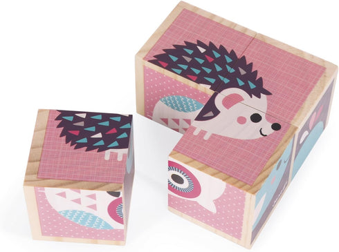 Janod Baby Forest My First 4 Blocks - Baby Animals Wooden Puzzle Set for Ages 12 Months+