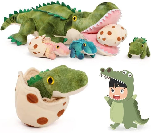 7Pcs 23.6" 3 Alligator Stuffed Animal, Giant Crocodile Plush Toy with Baby Crocodiles Plushies, Stuffed Alligator Gift