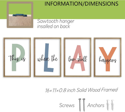 TQianJiang 11x16 Inch Set 4 This Is Where The Fun Stuff Happens Kids Playroom Wall Art Of Rustic Kids Wood Framed Boy