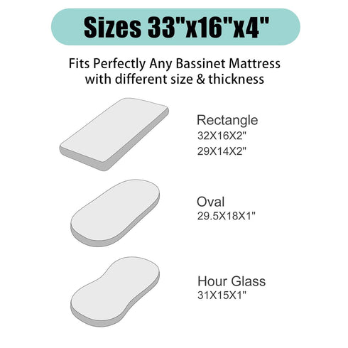 2 Pack 33X16 Inch, TILLYOU Baby Bassinet Sheets for Girls Boys Baby Sheets for Square Rectangle Oval Bassinet Mattress