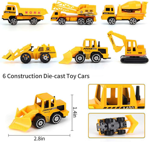 25 Pack Set 6 11 3 4 5 6 Transport Construction Airplane Toy Play Vehicles for Kids Gifts, with Construction Die-cast