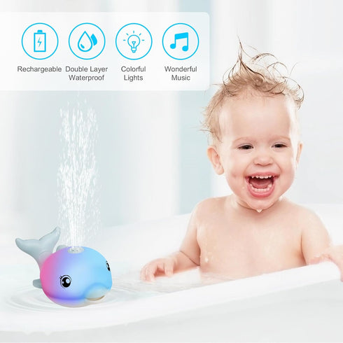 2024 Upgraded Rechargeable Baby Bath Toys, Dolphin Spray Water Light Up Musical Toys for Toddlers