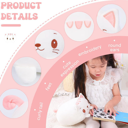 AIXINI 8 inch Cute White Cat Plush Stuffed Animal Cylindrical Body Pillow,Super Soft Cartoon Hugging Toy Gifts for Bedding, Kids Sleeping Kawaii Pillow