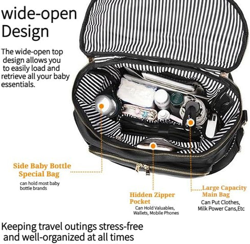 RSENFREMIOR Backpack Large Diaper Bag with USB Port, Vegan Leather Diaper Tote, Hospital Bag for Labor, Stroller