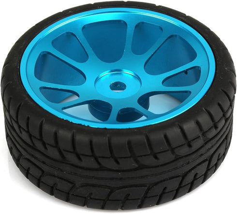 Mxfans 4Pcs Plastic Tires & Blue 10-Spokes Aluminum Wheel Rims for RC 1:10 On-Road Car