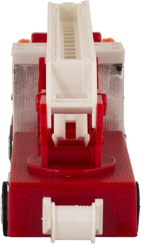 Children's Collectible Die-Cast Metal Pull-Back Action & Sound Fire Engine Truck with Ladder (Red)