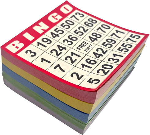 500 (100 5 4"x4" JUNWRROW Bingo Paper Game Cards - Sheets Books of Colors) - Disposable Cards- Ideal for Seniors