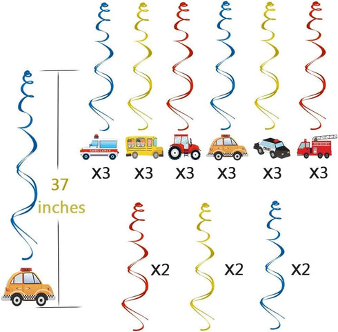 Transportation Party Hanging Swirl Decorations - 30Ct Cars Theme Happy Birthday Banner Garland for Baby Shower Party