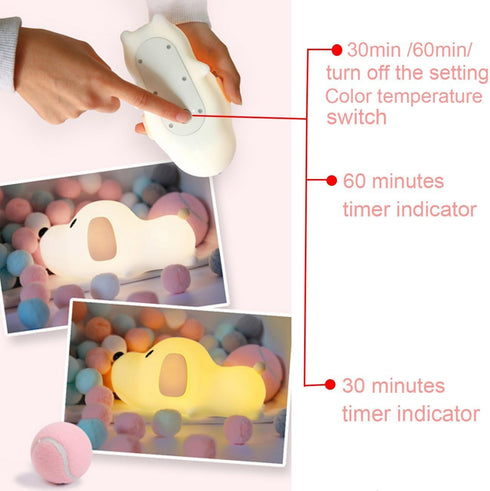Silicone LED Papa Puppy Night Light - Touch Sensor Switching Night Lamp, Safe SIL+ABS, Sleep Timer for Kids
