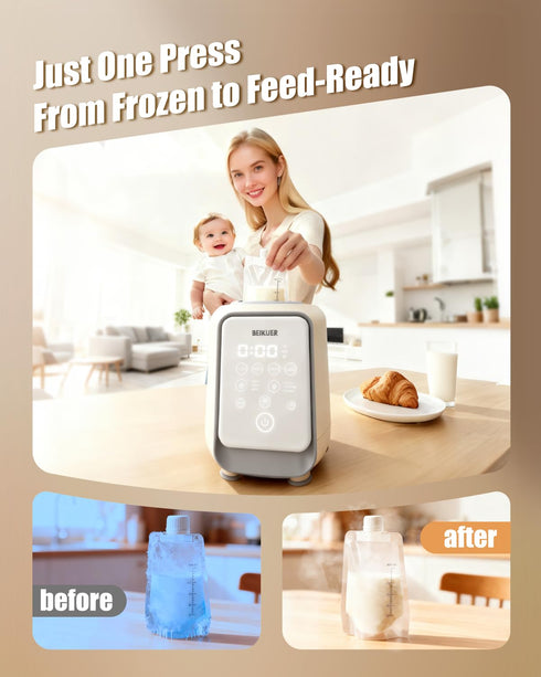 beikuer 12-in-1 2min 24H Baby Bottle Warmer for Breastmilk, Fast Swirlable Milk Warmers with Locks Nutrients, Smart