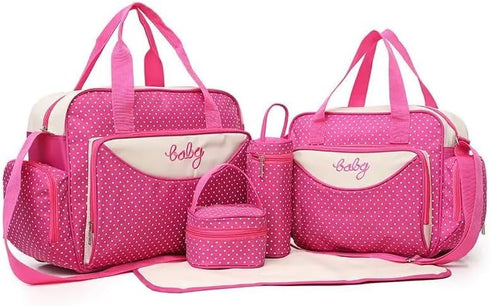PUPZY 5PCS Diaper Bag Tote Set with Sun, Moon, and Stars, Wipes Pocket,