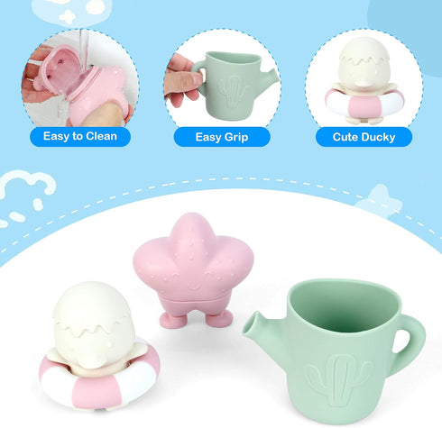 1-3, 12 6-12 MCGMITT Baby Bath Toys for Kids Ages PCS Silicone Mold Free Bathtub Toys for Months, Soft Stacking Cups